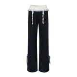 American High Street Popular Harajuku Lace Spliced Drastring Design Pant Casual Long Baggy Wide Leg Trouserst Y2k Girl Bottoms
