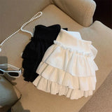 Pbong  Sweet Puffy Cake Women Skirts Korean Fashion Ruched Ruffle Mini Skirt Campus Harajuku Casual Versatile Elastic Waist Solid Skirt