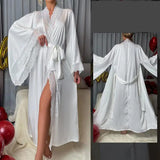 Pbong  Sexy High Waisted Split Party Dresses Casual Kimono Robe Women's Lace Up Bathrobe New Spring Summer Satin Loose Robe Vestidos