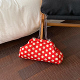 Women Polka Dot Soft Fabric Cloud Shoulder Bag Chain Crossbody Bags New Trend Casual Daily Fashion Handbags and Purses