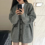 Autumn Winter Women Cardigan Sweater Coats Fashion Female Long Sleeve V-neck Loose Knitted Jackets Casual Sweater Cardigans