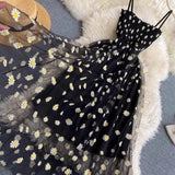 Women Dress 2025 New Korean Fashion Floral Print Spaghetti Straps Mesh Party Dress Vacation Style Lady Beach Vestidos
