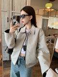 Striped Vintage Y2K Jacket Women Design Double Sided Wear Loose Streetwear Coat Casual American Fall Winter Long Sleeve Top