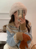 Zip Up Fair Isle Sweater Cardigan Thick Warm Knit Zipper Front Sweater Jacket Cozy Knitwear Teen-girl Fall Winter Vintage Outfit