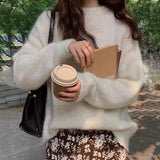 Simple Lazy American Vintage Office Lady O Neck Pullovers Autumn Winter All Match Base Jumpers Punk Y2k Aethetic Women Clothes