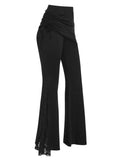 2025 Women's Gothic Black Pants Vintage Flower Lace Insert Skirted Flare Pants Retro Pants