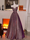 Pbong  Elegant Purple Asymmetrical Hem Long Evening Gown Women's Style Korean Version Bead Embellished Floor Length for Adult Ceremo...