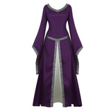 Women Medieval Renaissance Trumpet Sleeve Retro Loor Length Gown Lace Trim Irish Over Long Dress Halloween Costume Plus Size