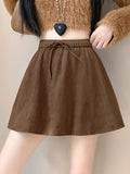 Pbong  Y2K Leopard Mini Skirt Women High Waist Faux Suede Fabric A Line Skirts Streetwear Fall Winter Loose Vintage Sexy Skirts