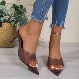 Pbong  Women Peep Toe Sexy Summer Mules Sandals Elegant Chic Super Thin High Heels Sandals Office Lady Party Lace Designer Shoes
