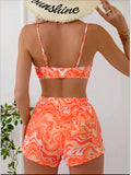 Sexy Bikini Women 3 Pieces Swimwear Female High Waist Swimsuit Orange Bathers Swimming Bathing Swim Suit Summer Beachwear