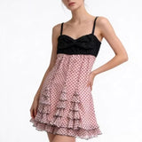 New Sweet French Constrast Color All Match Sling Short Dress Harajuku Polka Dot Print A-line Clothes Y2k Spice Girl Punk Dress