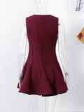 Bow Hollow Out Pleated Dress Women Lace Up Sleeveless O-Neck Slim Fit Fluffy Gown Waist Cinched Dress Woman 2025 Summer Dresses