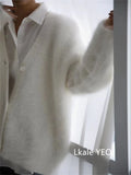 Spring Autumn Women Cardigan Sweater Jacket 2025 Imitation Mink Fur Versatile Female Sweater V-neck Loose Ladies Knitted Top