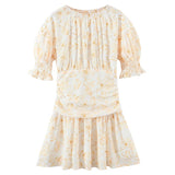 Pbong  Elegant Floral Chic Mini Dress Yellow Printed Patchwork Women Dress Puff Sleeve Summer Sexy Ladies Woman Dress Vestido