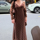 Pbong  Sexy Lace V-Neck Patchwork Maxi Dress Women Elegant High Waist Slim Spaghetti Strap Dresses Backless Dot Printed Midi Vestidos