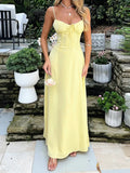 Spaghetti Strap Backless Pleated Long Dress For Women Fashion Lace Up Sleeveless A-line Loose Sexy Maxi Dress
