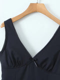 Pbong  Summer Chic Sexy Mini Dress V-neck Navy Bow Sleeveless Backless Ruffles Casual Party Dresses Vestidos Vestidos New