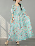Pbong  Bohemian Print Maxi Dress High Waist Short Sleeve round Neck plus Size Summer Fashion Simple Elegant Women's Clothing