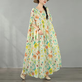Pbong  Bohemian Print Maxi Dress High Waist Short Sleeve round Neck plus Size Summer Fashion Simple Elegant Women's Clothing