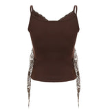 Pbong  High End Lazy American Vinateg Lace Tank Top Y2k Aesthetic Lrregular Spliced Bow Appliques Camis All Macth Summer Women Clothes