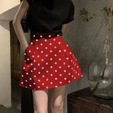 French Retro Dot Print Fluffy Short Skirt Summer New Chic White High Waist Slimming Umbrella Flower Bud A-line Skirt for Women