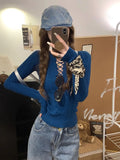 Half Lace Up Sweater for Women Long Sleeve Slim Fit Knitted Tops Pullovers Femal Lace-up Jumper Autumn Winter Y2K Outfit