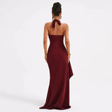 Halter V Neck Split Long Dress Gown Club Party Elegant Summer Outfits for Women Sexy Backless Maxi Dresses Vestido