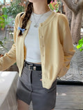 Woman Cardigan Yellow Knitted Sweater Jacket with Button Down Long Sleeve Round Neck Fitted Cardi Spring Fall Fairycore Clothes