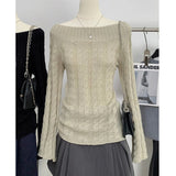 Off Shoulder Sweater Women Pullovers Long Sleeve Cable Knit Off-the-Shoulder Jumper Teen-girl Autumn Winter Y2K 90s Outfit