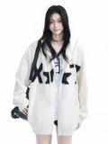 Faux Mink Cashmere Y2K Cardigan Sweater Women Streetwear American Vintage Knitted Hooded Jackets Hip Hop Star Letter Bf Tops New