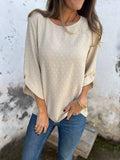 Pbong  All Seasons and Casual Hangouts Versatile Casual Dot Blouse Three Quarter Sleeves Button Details Suitable