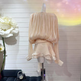 2025 New Fashion Flare Sleeve Satin Short Dress With Tight Shorts Lace-up O-neck Party Women Dress Vacation Beach Summer Cloth