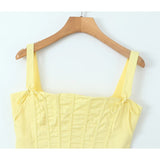Pbong  Summer Women Yellow Bone Slim Fit Camis Back Zipper Female Tank Tops Chic Party Crop Top