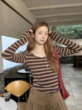 Slim Y2K Striped T Shirt Women Streetwear American Long Sleeve Retro Tees Fall Sexy U Neck Female Harajuku Vintage Tops New