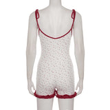 New Sweet Spring Summer Fungus Edge Bodysuit Y2k Aesthetic Cute Flower Print Shorts Jumpersuit All Match Constrast Clothes