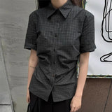 Vintage Japan Fashion Popular All Match Plaid Blouse Punk American Pleated Y2k Aesthetic Shirts Streetwear Subcultural Clothes