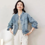 New 2025 Spring Autumn Temperament Retro Women’s Short Cowboy Jacket Stand-up Collar Long-sleeved Ladies Denim Overcoat