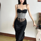 Pbong  Autumn and Spring New Women's Solid Color Slim Fit High Waist Fashionable Sling Sleeveless Backless Dress