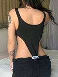 Sleeveless Cut Out Skinny Sexy Buckle Straps Bodysuit Women Goth Rave Streetwear Baddie Outfits
