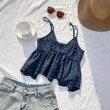 Pbong  Casual Euramerican Beach Style Lazy Tank Tops Harajuku Y2k Sweet Exquisite Lace Hollow Out Tees Pleated Punk Spice Girl Clothes