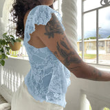 Fairy Coquette Tank Top y2k Women Sheer See Through V Neck Sleeveless Double Layered T Shirt Lace Vest Club Streetwear