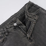 Pbong  Street Fashion Do Old Slimming Micro Flared Jeans Vintage Low Rise Folds Grey Pockets Full Length Trousers Fashion Denim Pants