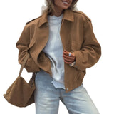 Pbong  New Autumn Casual Women's Fashion Jackets Loose Lapel Zipper Long Sleeve Pockets Female Coats Lady Commute Streetwear