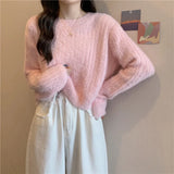 Fuzzy Knit Top Women Pullover Long Sleeve Plain Crop Sweate Pink Fluffy Jumper for Women Teen-girl Fall Winter Y2K Outfit