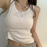 Sexy Tank Top for Women Solid Sleeveless Ribbed Knit Vest Top Cropped Woman Female Clothes