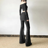 New large size fashion women's sexy hot girl low waist tie hollowed wrinkles broken holes leisure flared pants pants pants