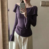 Sweet Elegant Temperament Slash Neck Spliced Ruffle Women Tops High Street Y2k Aesthetic Solid Harajuku Pullover Korean Clothes