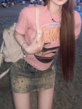 Vintage Y2k Denim Skirt Women Sexy Harajuku Star Streetwear Mini Skirts A-line Retro Fashion Slim Up Casual Jeans Skirt