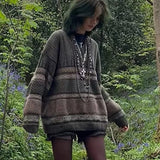 2000s Vintage Sweater Y2K Women Casual Striped Long Sleeve Round Neck Preppy Style Pullover Tops Retro Grunge Knitwear